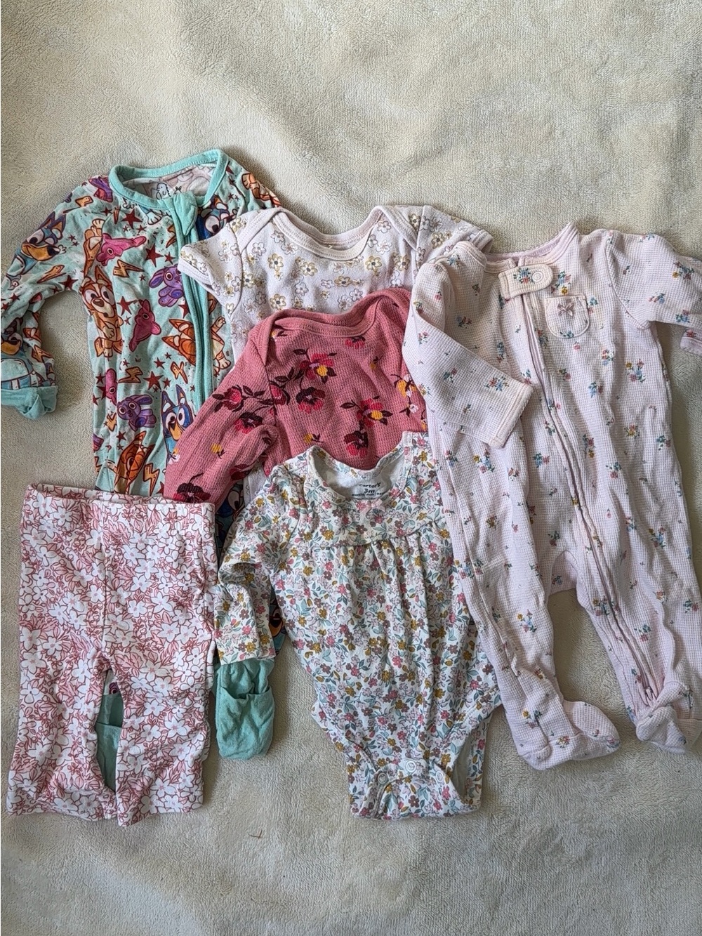 Bundle Lot Set of Baby Girls Infant Clothing Sleepers Pants and Onesies